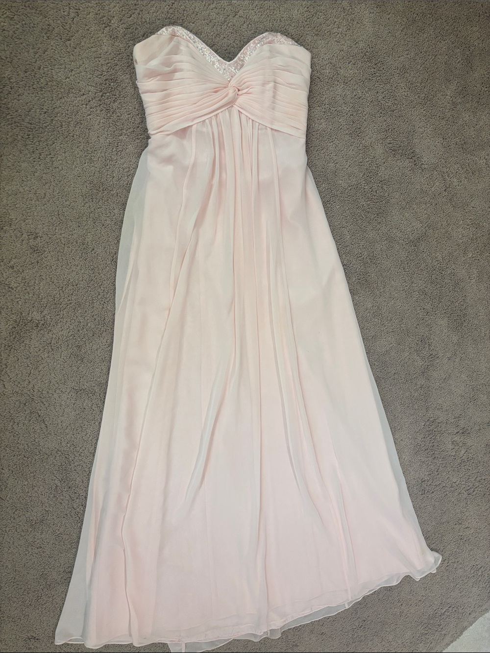 David's Bridal Strapless Light Blush Chiffon Gown